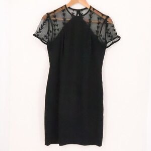 Donna Ricco Sheer Mesh Embroidered Cocktail Dress Womens Size 4P LBD Vintage 90s